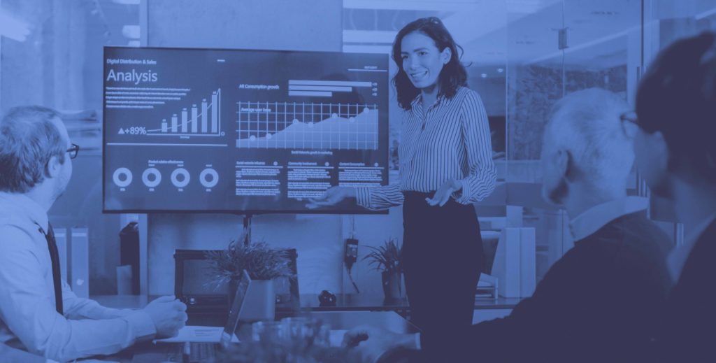 Woman presenting TV charts